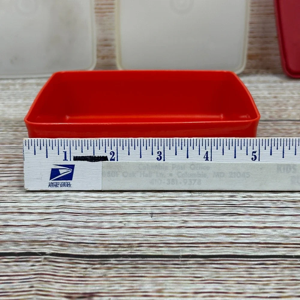 Vintage Tupperware Square Snack Containers Set of 3‎ Orange Maroon Clear 670 671